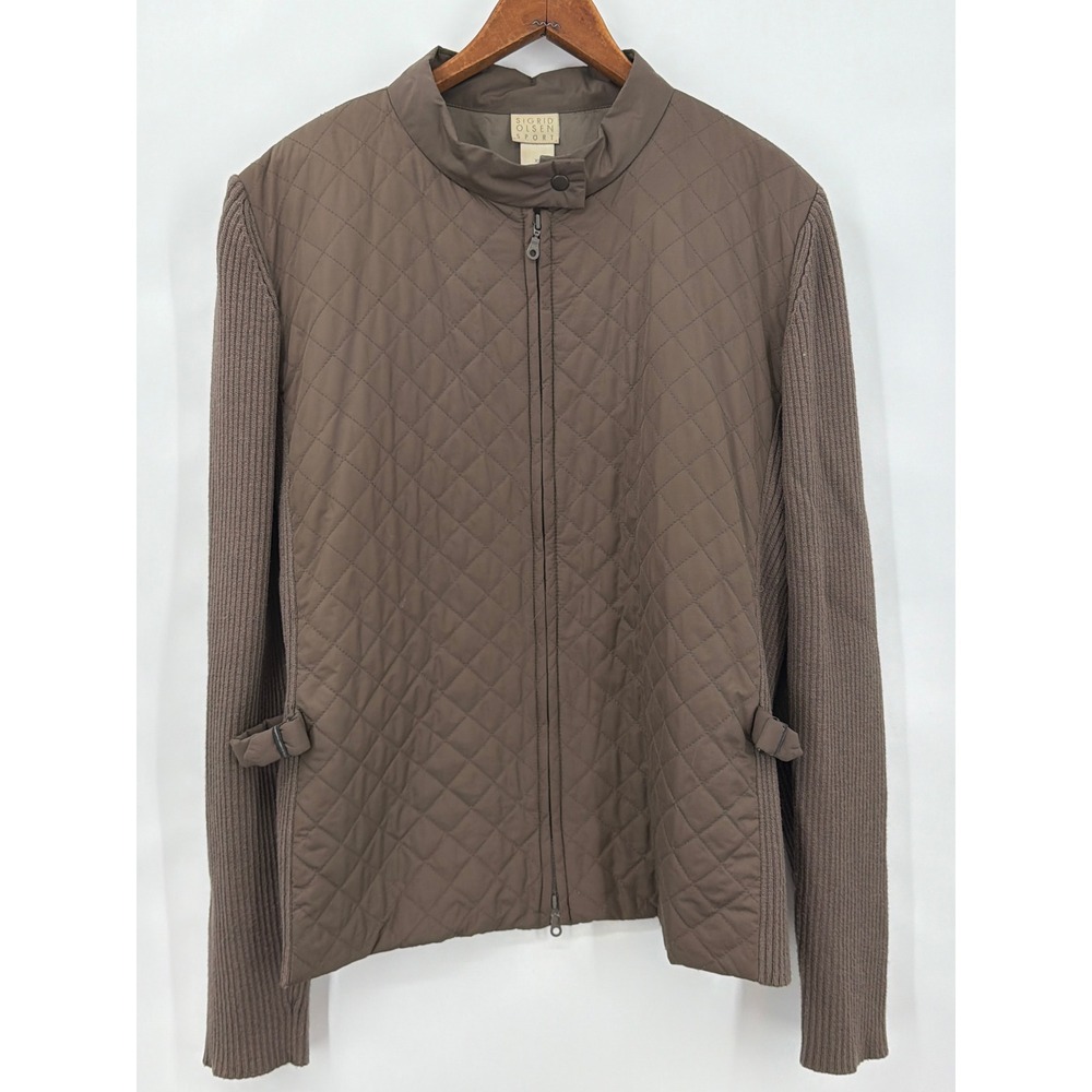 Sigrid Olsen Sport Quilted Knit Sleeve Jacket Brown XL SOMU8143